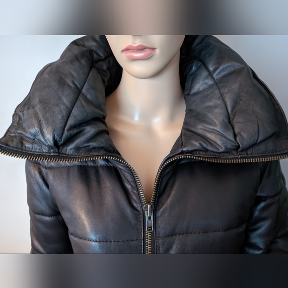 GESTUZ Genuine LEATHER Puffer Jacket. Black. Size EU36 (Medium) Unisex - Picture 7 of 9